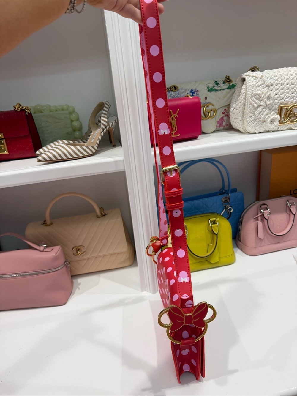 NEW Loungefly X Disney Minnie Mouse Pink Polka Dot Bow Strap Crossbody - Picture 8 of 16